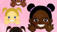 set of smiling twin tail girl waving her hand abcd 268