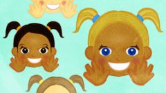 set of smiling twin tail girl waving her hand efgh 268