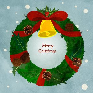 Christmas Wreath With Merry Christmas Text In The Middle With Background Texture