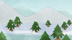 nature illustration winter scene with mountains and pine trees