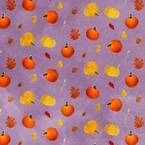 Pumpkin And Fallen Leaves Fall Purple Pattern