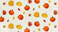 pumpkin and fallen leaves fall white pattern 268