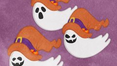 set of halloween ghost wearing a witches hat 02