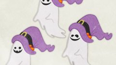 set of halloween ghost wearing a witches hat