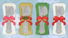 set of christmas tableware fork knife with napkins