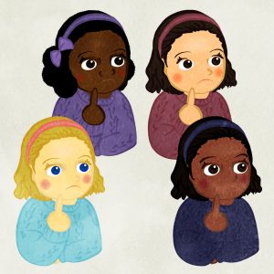 Set Of Girls Thinking About Something Upper Body Abcd