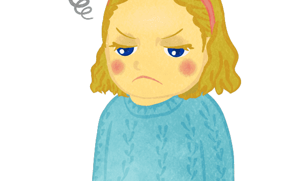 cranky girl in sweater upper body a