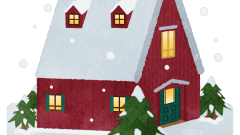 cute snow covered red house