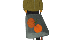 scene of an uncle winking and carrying a pumpkin f