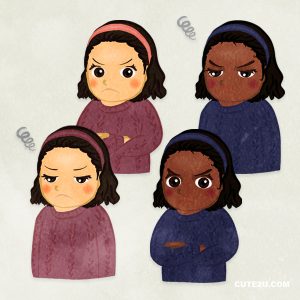 Set Of Angry Girls Wearing A Sweater And Armes Folded Cd