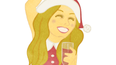 smiling girl with santa outfit drinking champagne having fun a