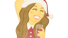 smiling girl with santa outfit drinking champagne having fun g