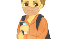 student girl with mask and backpack holding notebooks g