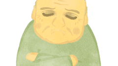 bald old man having trouble thinking about something upper body