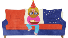 boy sitting on the couch eating popcorn waiting for the new year to come h