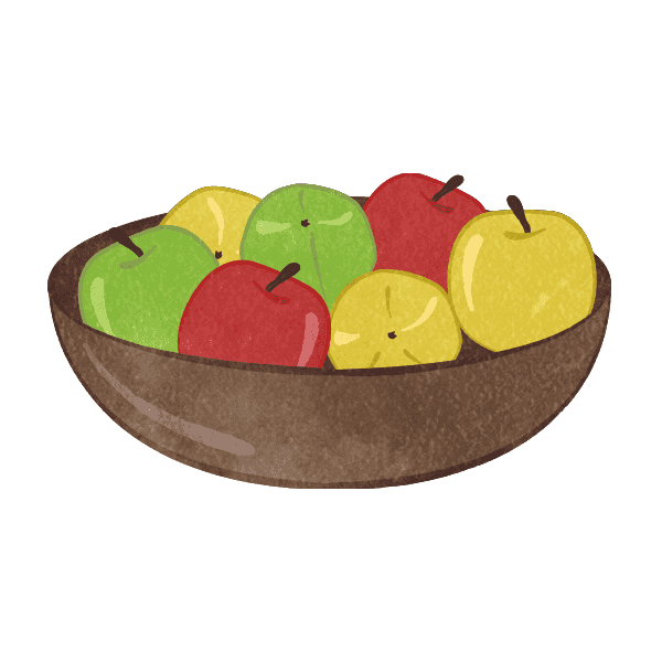 Set Of Red Yellow And Green Apples On A Wooden Plate