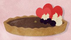 chocolate tart blueberry and whipped cream decoration valentines day