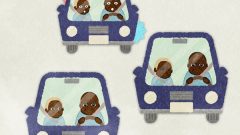 set of elderly couple driving in a cute car b