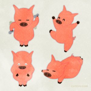 Set Of Pigs Weight Training Worned Out Dancing Belly