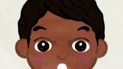 smiling boys face with a little natural perm surprised d01