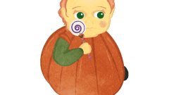 girl wearing a pumpkin costume 01e 01