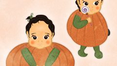 set of girl wearing a pumpkin costume 1