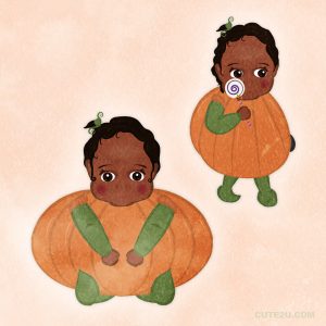 Set Of Girl Wearing A Pumpkin Costume