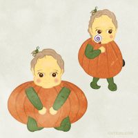 Set Of Girl Wearing A Pumpkin Costume