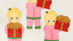 set of little girl carrying a small present