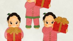 set of little girl carrying a small present 3