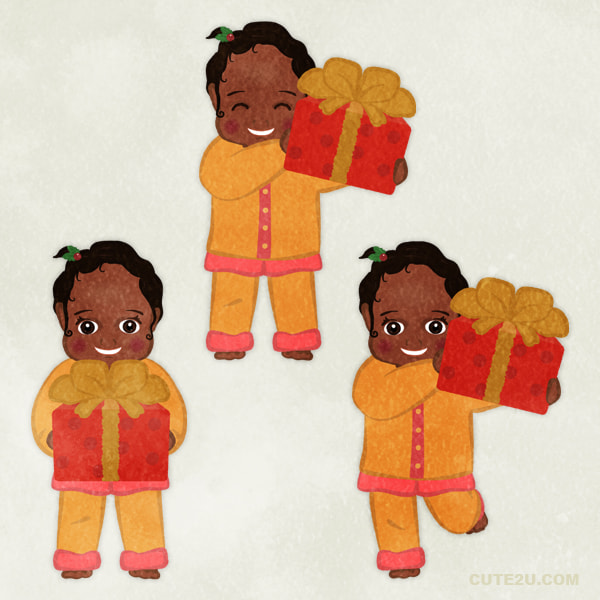 Set Of Little Girl Carrying A Small Present