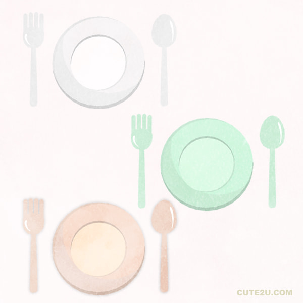 Pink Green And White Spoon Fork And Plate Sets