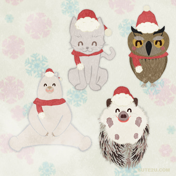 Set Of Animal Santas