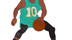 basketball player dribbling 01 d emerald green uniform