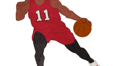 basketball player dribbling 02 d red uniform