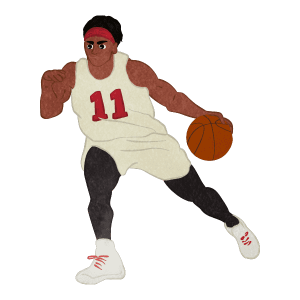 Basketball Player Dribbling 02 D White Uniform