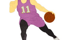 basketball player dribbling 02 g purple uniform