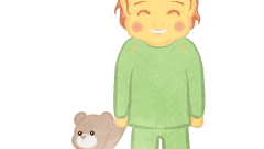 small girl with pajamas 01 e Smiling with a stuffed animal
