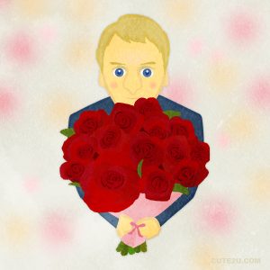 Upper Body Of Man Holding A Bouquet Of Roses A