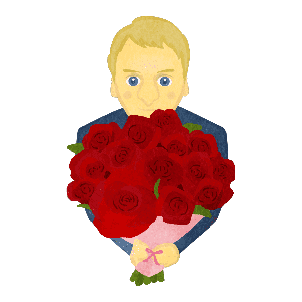 Upper Body Of Man Holding A Bouquet Of Roses A
