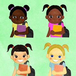 A Girl With Twin Tails Carrying A Backpack And A Aotebook