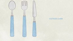 Spoon And Fork And Knife Set 02 Blue