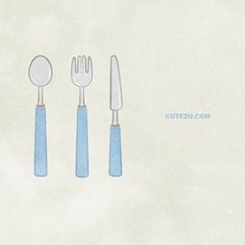 Spoon And Fork And Knife Set 02 Blue