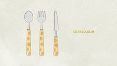 Spoon And Fork And Knife Set 02 Dots YellowOrange