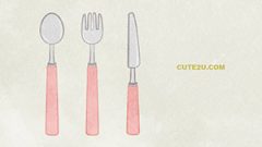Spoon And Fork And Knife Set 02 Pink