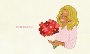 PEOPLE A Middle Aged Woman Receiving A Bouquet 01 H