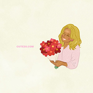 People A Middle Aged Woman Receiving A Bouquet 01 H